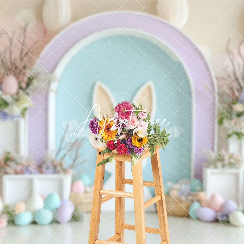 Aperturee - Aperturee Elegant Floral Arch Bunny Eggs Easter Photo Backdrop