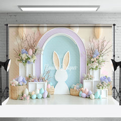 Aperturee - Aperturee Elegant Floral Arch Bunny Eggs Easter Photo Backdrop