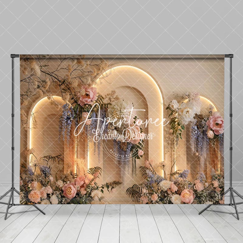 Aperturee - Aperturee Elegant Floral Archway Scene Accents Spring Backdrop