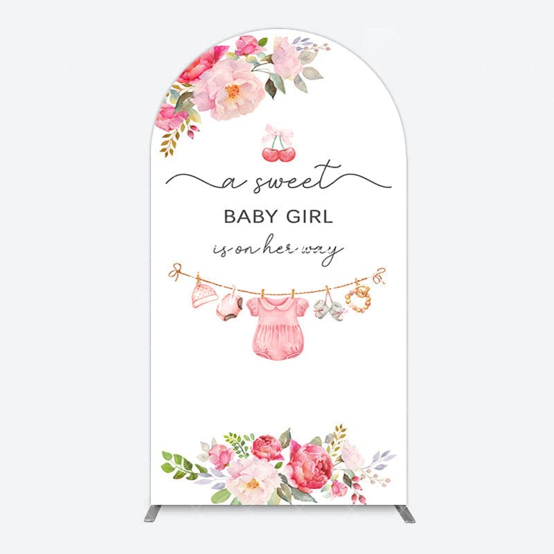 Aperturee - Aperturee Elegant Floral Baby Shower Arch Backdrop For Girls