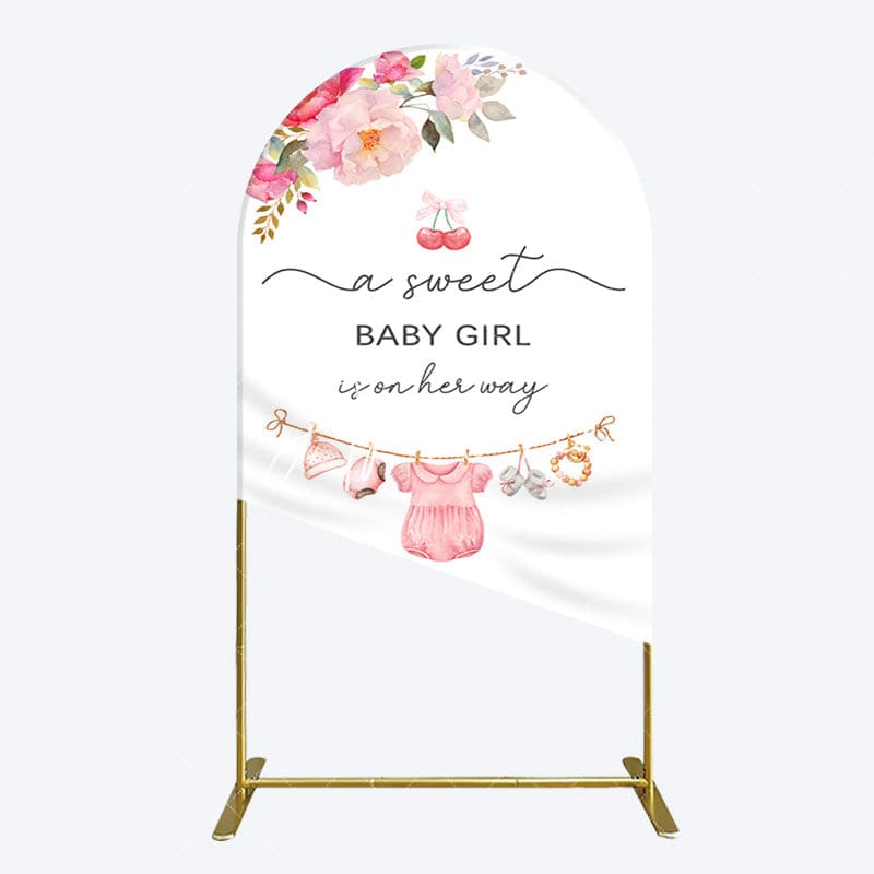 Aperturee - Aperturee Elegant Floral Baby Shower Arch Backdrop For Girls