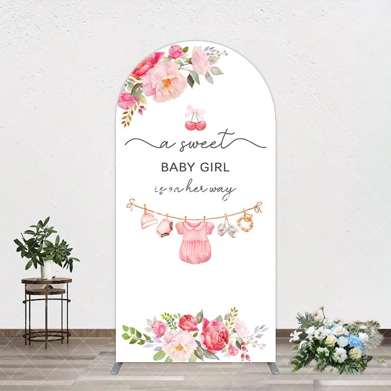 Aperturee - Aperturee Elegant Floral Baby Shower Arch Backdrop For Girls