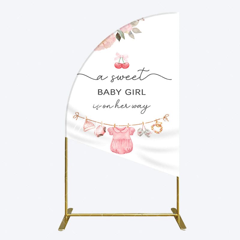 Aperturee - Aperturee Elegant Floral Baby Shower Half Moon Arch Backdrop For Girls