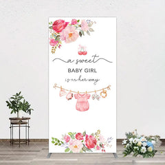 Aperturee - Aperturee Elegant Floral Baby Shower Rectangle Backdrop For Girls