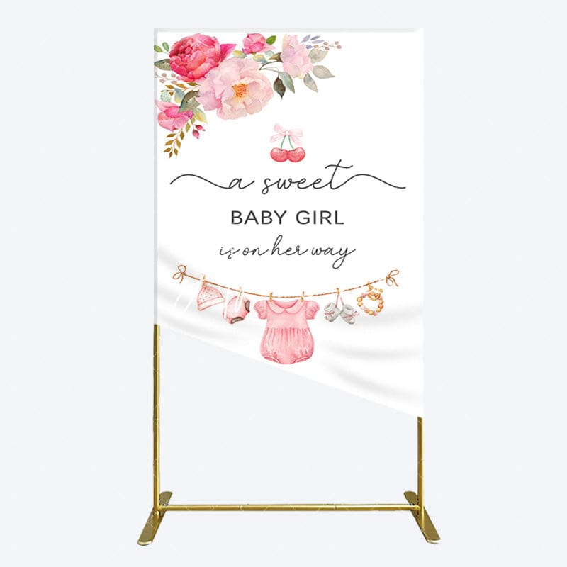 Aperturee - Aperturee Elegant Floral Baby Shower Rectangle Backdrop For Girls