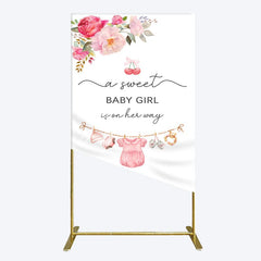 Aperturee - Aperturee Elegant Floral Baby Shower Rectangle Backdrop For Girls