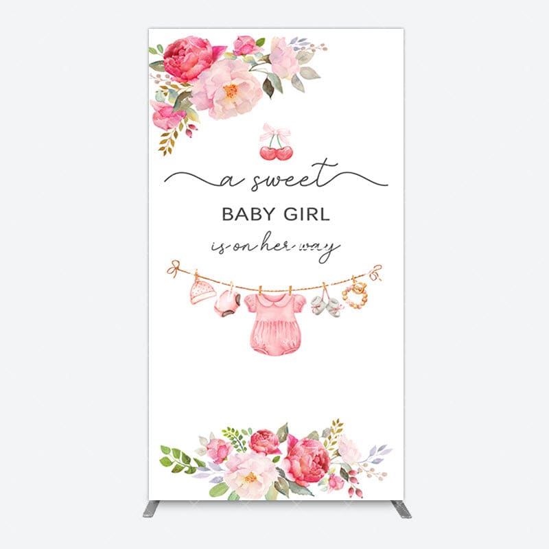 Aperturee - Aperturee Elegant Floral Baby Shower Rectangle Backdrop For Girls