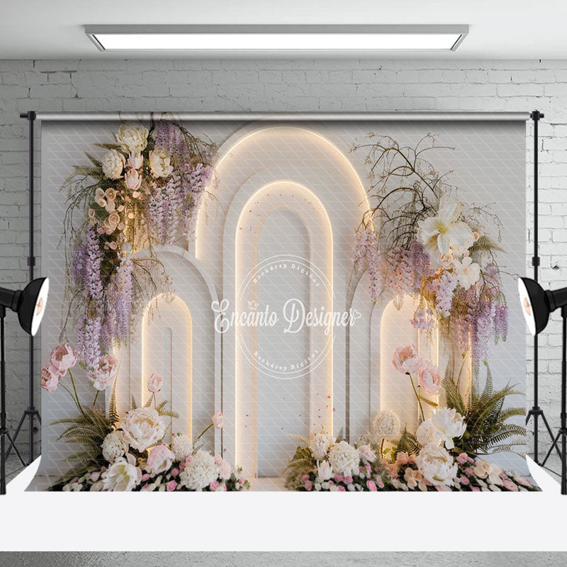 Aperturee - Aperturee Elegant Floral Plant White Arch Wall Wedding Backdrop