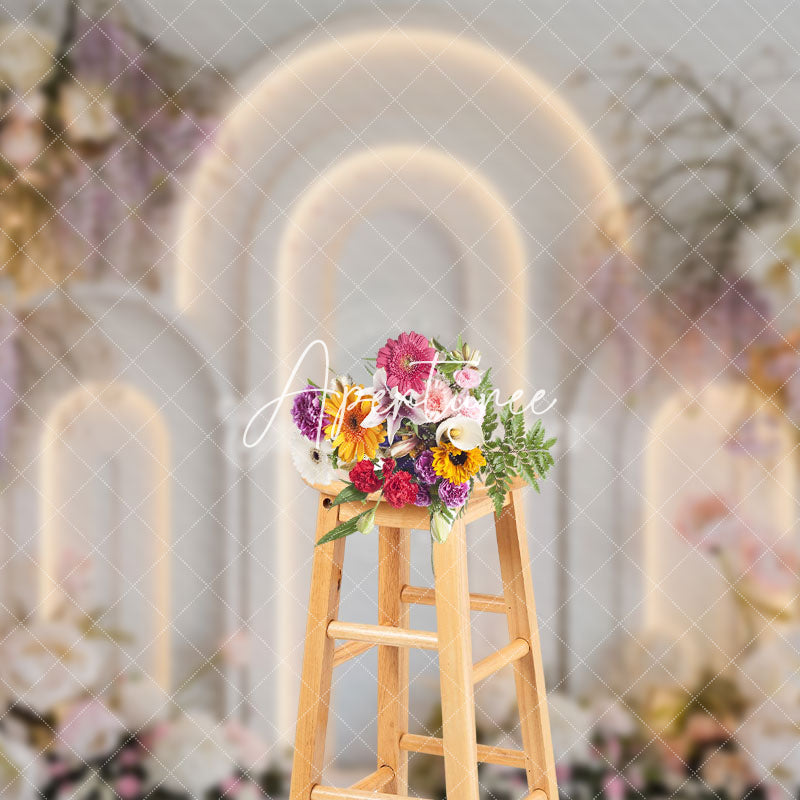 Aperturee - Aperturee Elegant Floral Plant White Arch Wall Wedding Backdrop