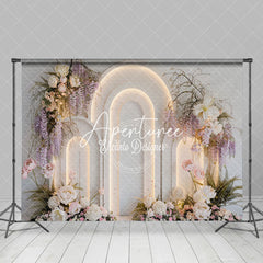 Aperturee - Aperturee Elegant Floral Plant White Arch Wall Wedding Backdrop