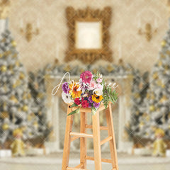 Aperturee - Aperturee Elegant Floral Print Wall Xmas Fireplace Backdrop