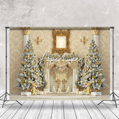 Aperturee - Aperturee Elegant Floral Print Wall Xmas Fireplace Backdrop