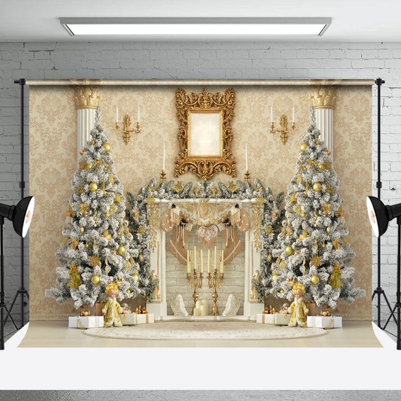 Aperturee - Aperturee Elegant Floral Print Wall Xmas Fireplace Backdrop