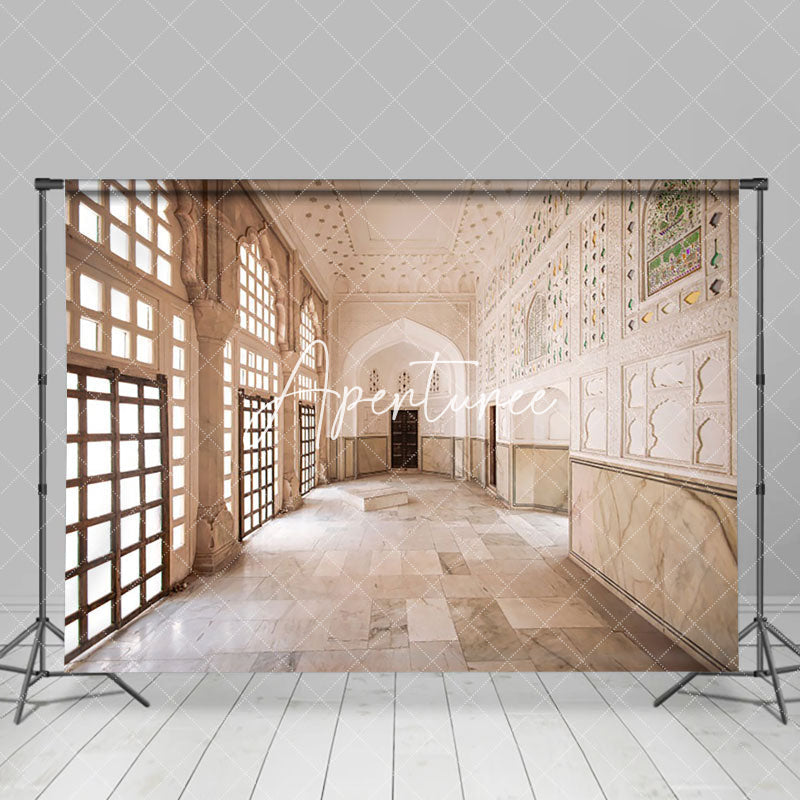 Aperturee - Aperturee Elegant Marble Hall With Arched Windows Backdrop