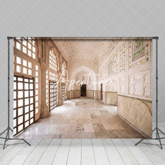 Aperturee - Aperturee Elegant Marble Hall With Arched Windows Backdrop