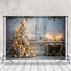 Aperturee - Aperturee Elegant Marble Wall Candlelit Christmas Tree Backdrop