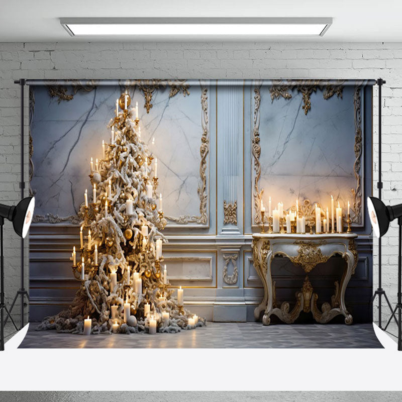 Aperturee - Aperturee Elegant Marble Wall Candlelit Christmas Tree Backdrop