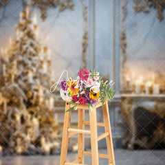 Aperturee - Aperturee Elegant Marble Wall Candlelit Christmas Tree Backdrop