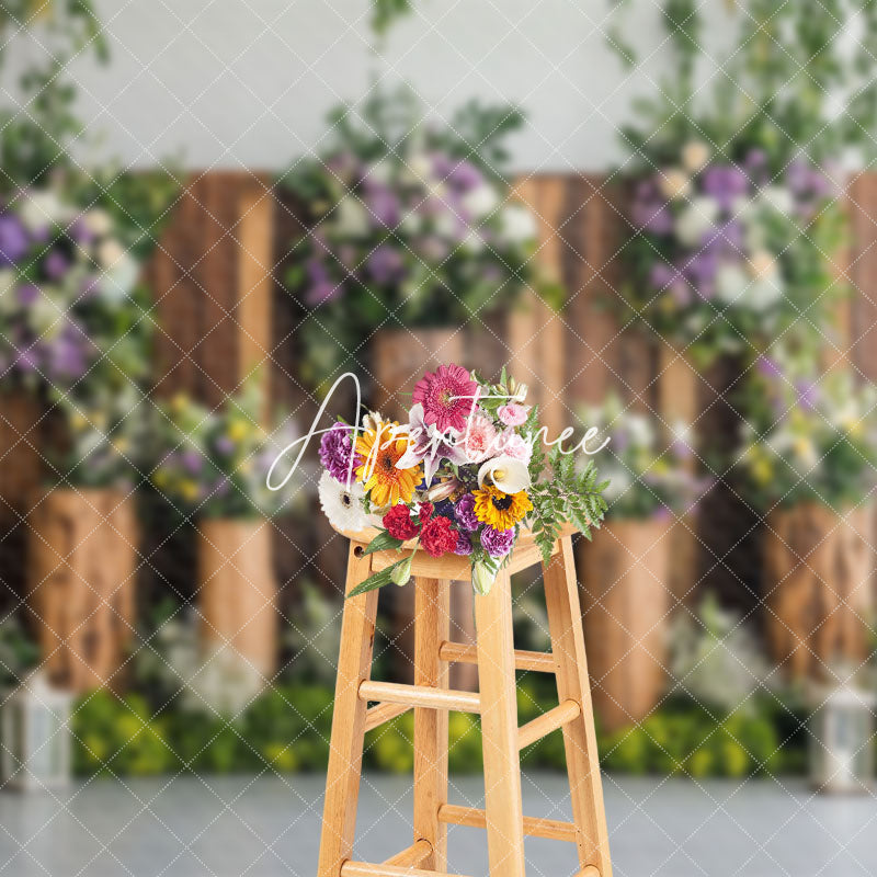 Aperturee - Aperturee Elegant Natural Floral Wooden Stake Spring Backdrop