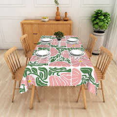 Aperturee - Aperturee Elegant Pink And Green Floral Rectangle Tablecloth