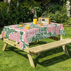 Aperturee - Aperturee Elegant Pink And Green Floral Rectangle Tablecloth