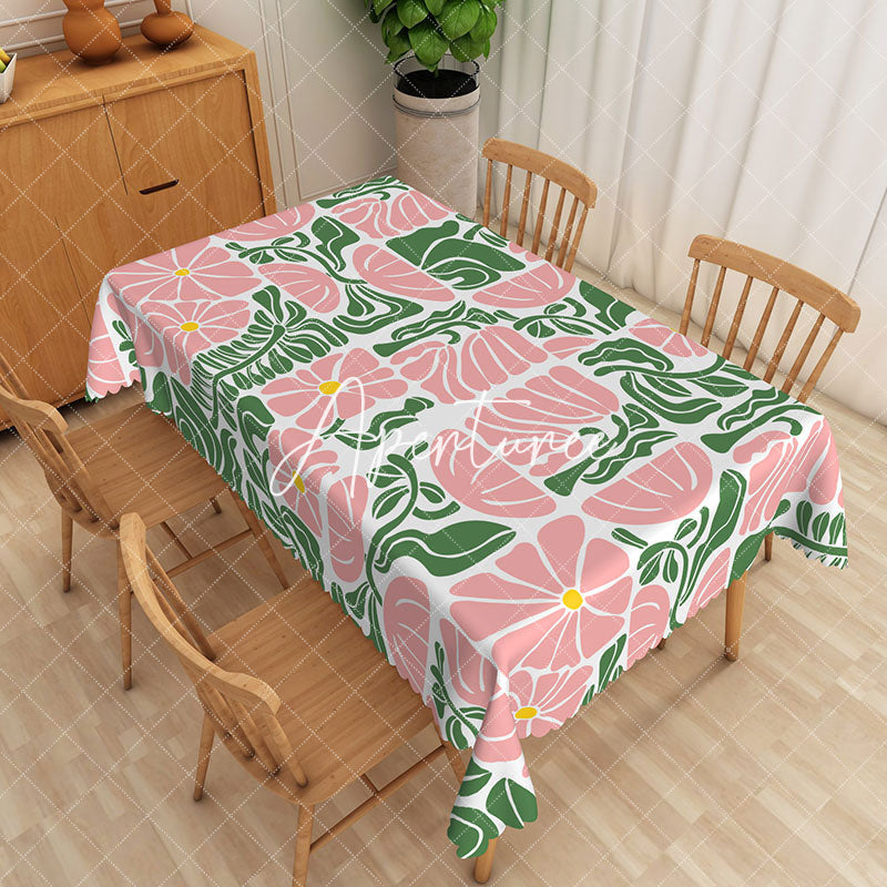 Aperturee - Aperturee Elegant Pink And Green Floral Rectangle Tablecloth