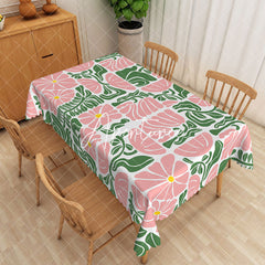 Aperturee - Aperturee Elegant Pink And Green Floral Rectangle Tablecloth