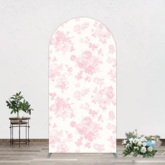 Aperturee - Aperturee Elegant Pink Bow Floral Happy Birthday Arch Backdrop