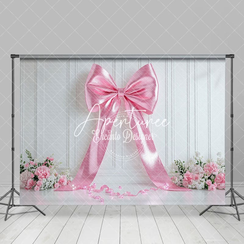 Aperturee - Aperturee Elegant Pink Bow Photo Backdrop For Studio Sessions