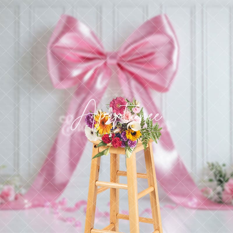 Aperturee - Aperturee Elegant Pink Bow Photo Backdrop For Studio Sessions