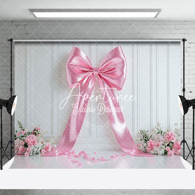 Aperturee - Aperturee Elegant Pink Bow Photo Backdrop For Studio Sessions