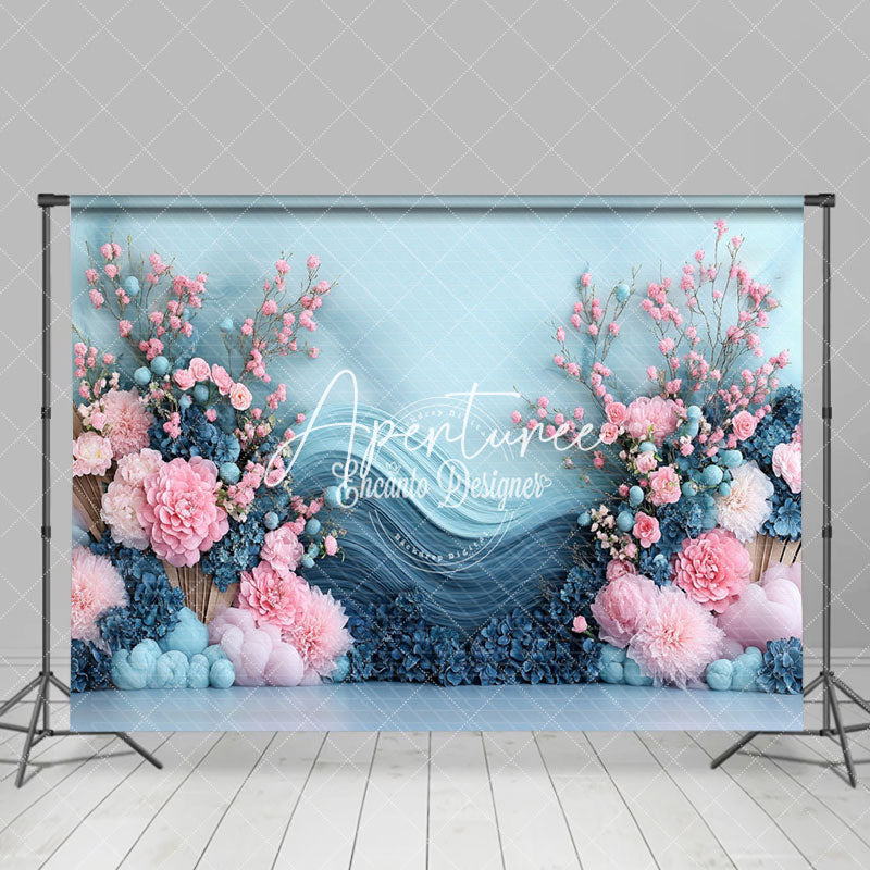 Aperturee - Aperturee Elegant Pink Floral Fine Art Wedding Photo Backdrop