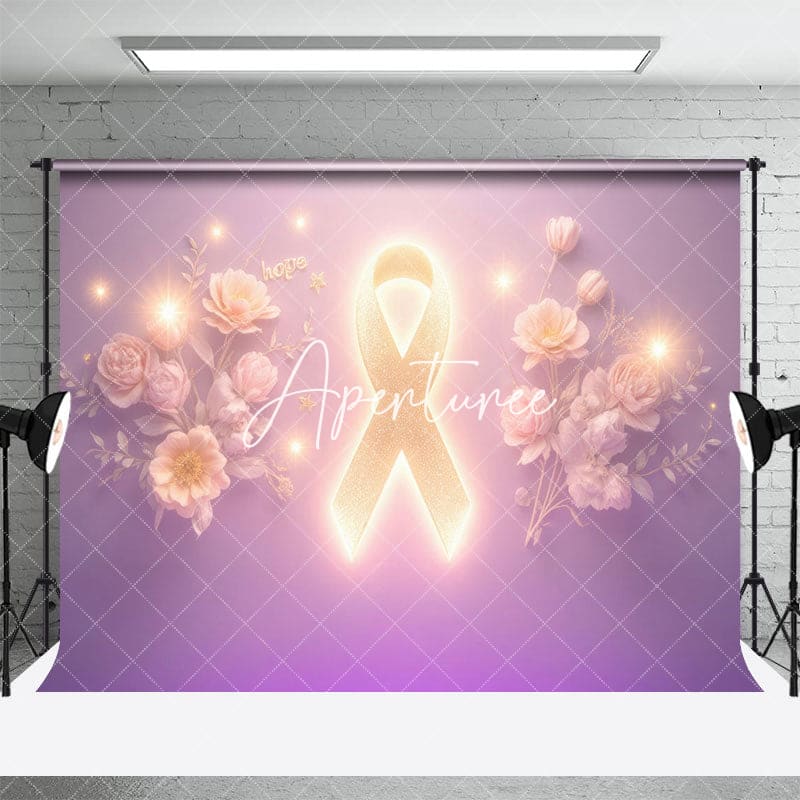 Aperturee - Aperturee Elegant Pink Gold Ribbon Blooms Celebration Backdrop