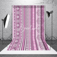 Aperturee - Aperturee Elegant Pink Grey Stripe Lace Photography Backdrop