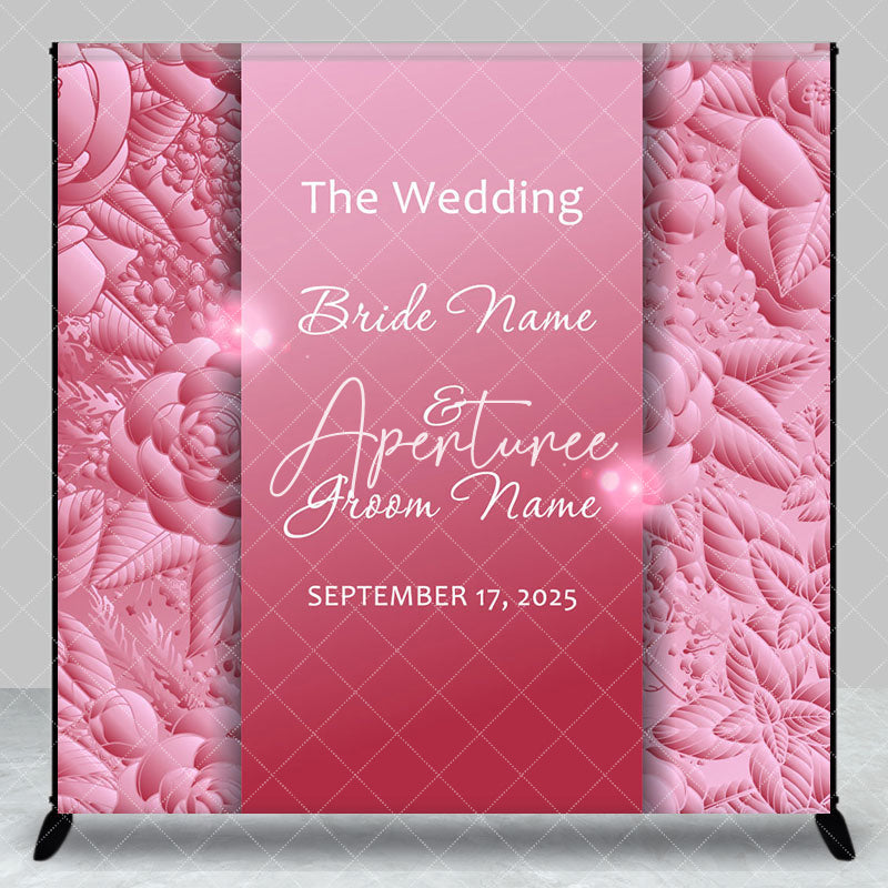 Aperturee - Aperturee Elegant Pink Rose Custom Name Date Wedding Backdrop