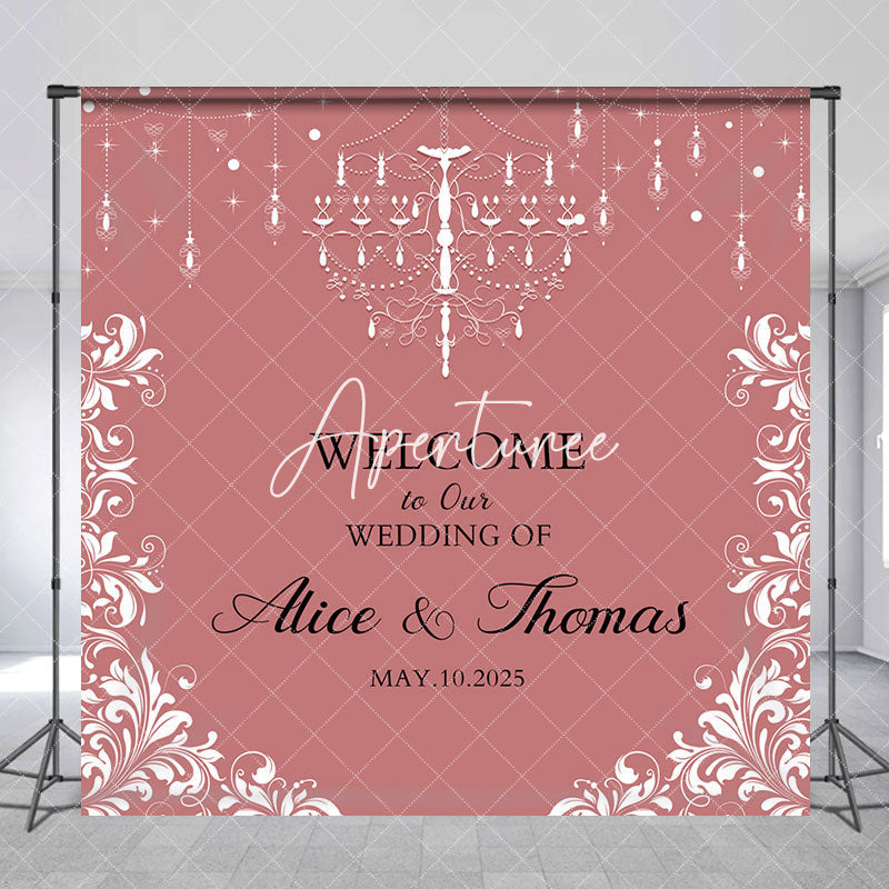 Aperturee - Aperturee Elegant Pink White Custom Name Backdrop For Wedding