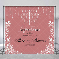 Aperturee - Aperturee Elegant Pink White Custom Name Backdrop For Wedding