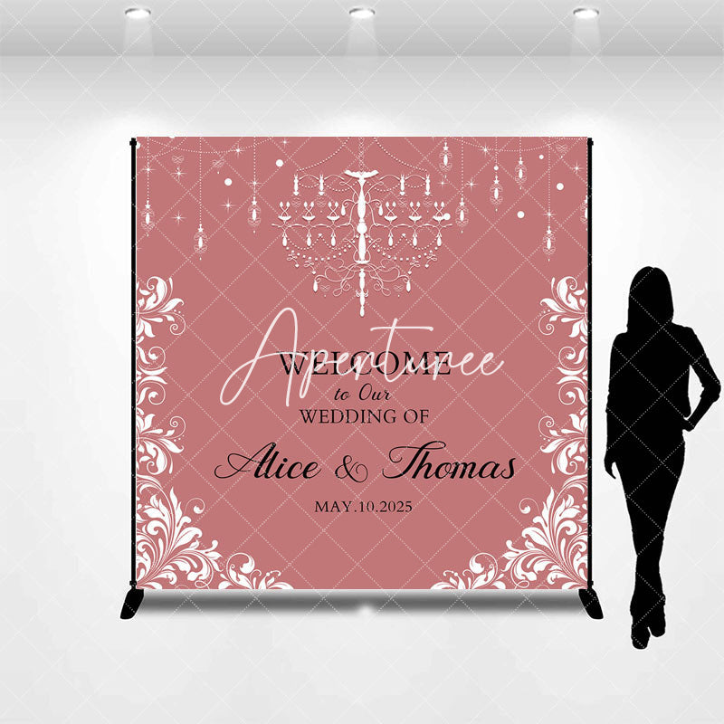 Aperturee - Aperturee Elegant Pink White Custom Name Backdrop For Wedding