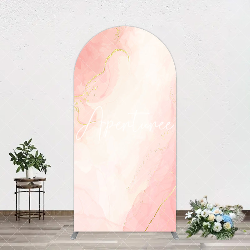 Aperturee - Aperturee Elegant Pink White Gold Marble Birthday Arch Backdrop