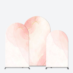 Aperturee - Aperturee Elegant Pink White Gold Marble Birthday Arch Backdrop