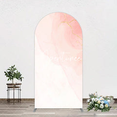 Aperturee - Aperturee Elegant Pink White Gold Marble Birthday Arch Backdrop