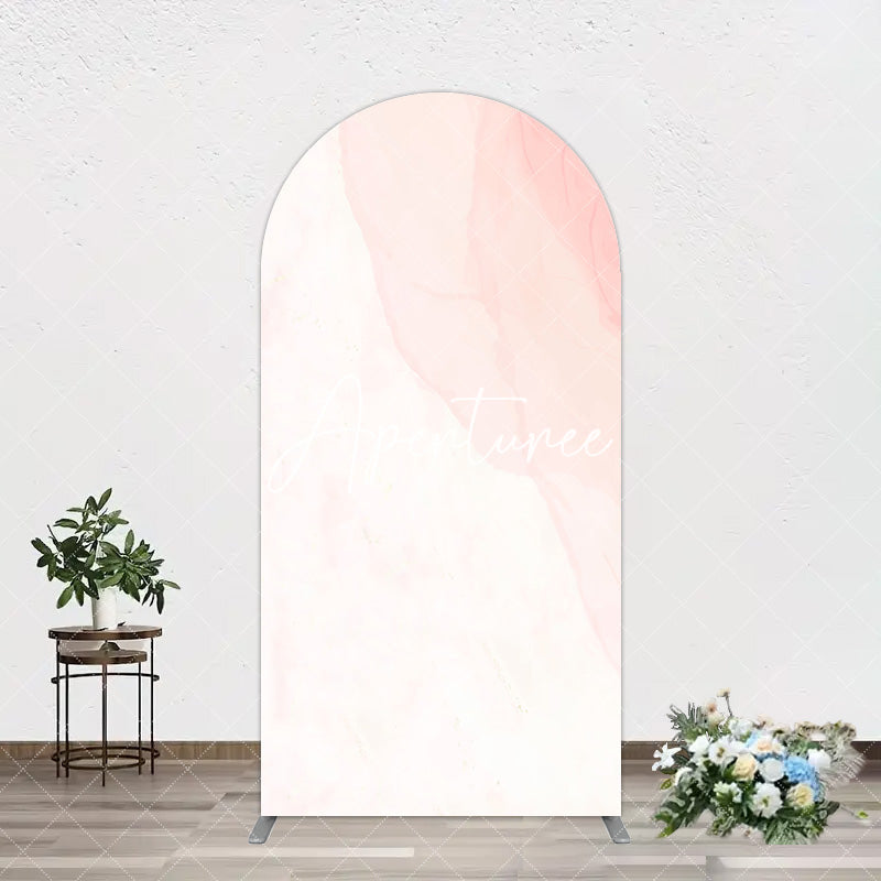 Aperturee - Aperturee Elegant Pink White Gold Marble Birthday Arch Backdrop