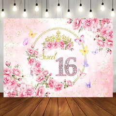 Aperturee - Aperturee Elegant Pinky Flowers Sweet 16 Birthday Backdrop