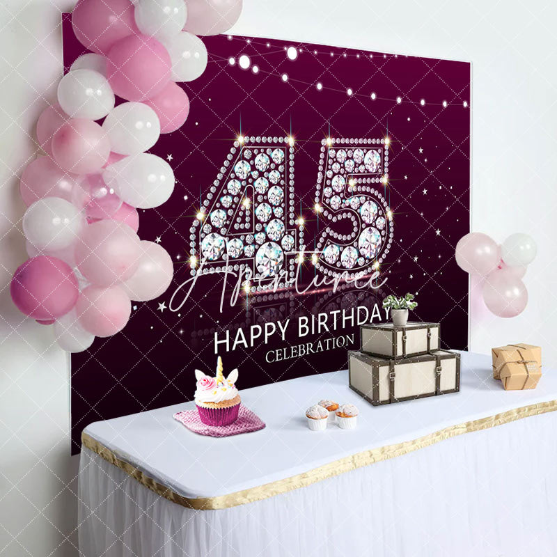 Aperturee - Aperturee Elegant Purple Diamond Glare 45th Birthday Backdrop