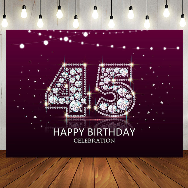 Aperturee - Aperturee Elegant Purple Diamond Glare 45th Birthday Backdrop