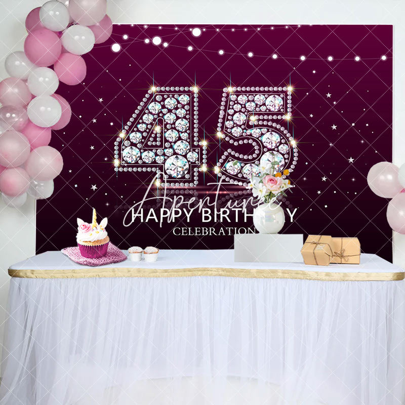 Aperturee - Aperturee Elegant Purple Diamond Glare 45th Birthday Backdrop