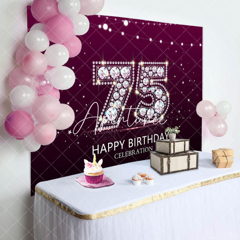 Aperturee - Aperturee Elegant Purple Diamond Glare 75th Birthday Backdrop