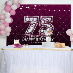 Aperturee - Aperturee Elegant Purple Diamond Glare 75th Birthday Backdrop