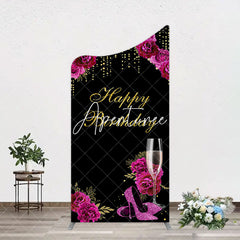 Aperturee - Aperturee Elegant Purple Floral Black Birthday Arch Backdrop