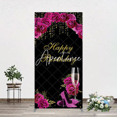 Aperturee - Aperturee Elegant Purple Floral Black Birthday Arch Backdrop